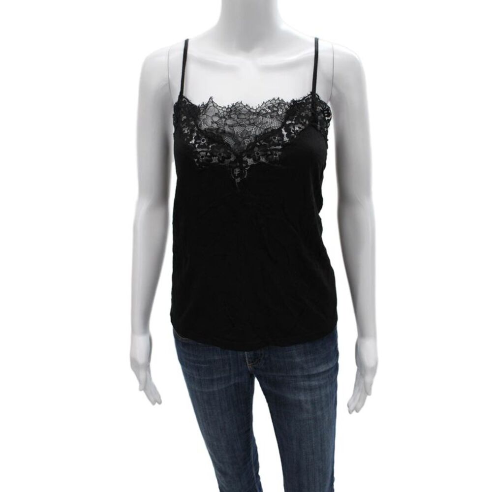 Cami Womens Black Cotton Square Neck Sleeveless Tank Solid Size L